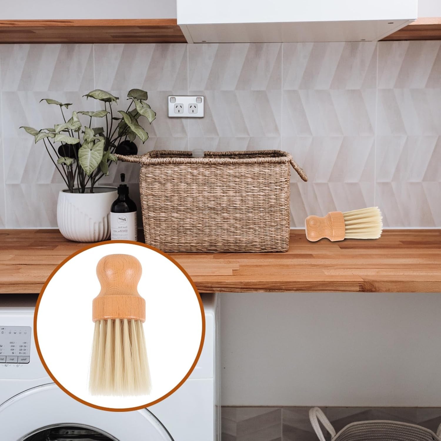 Cleaning Brush Beige Wooden Handle Handheld with Fibrous Soft Wool Bristles for Keyboard Cleaning and Portable Dust Removal Beech Material Suitable for Home and Office Use