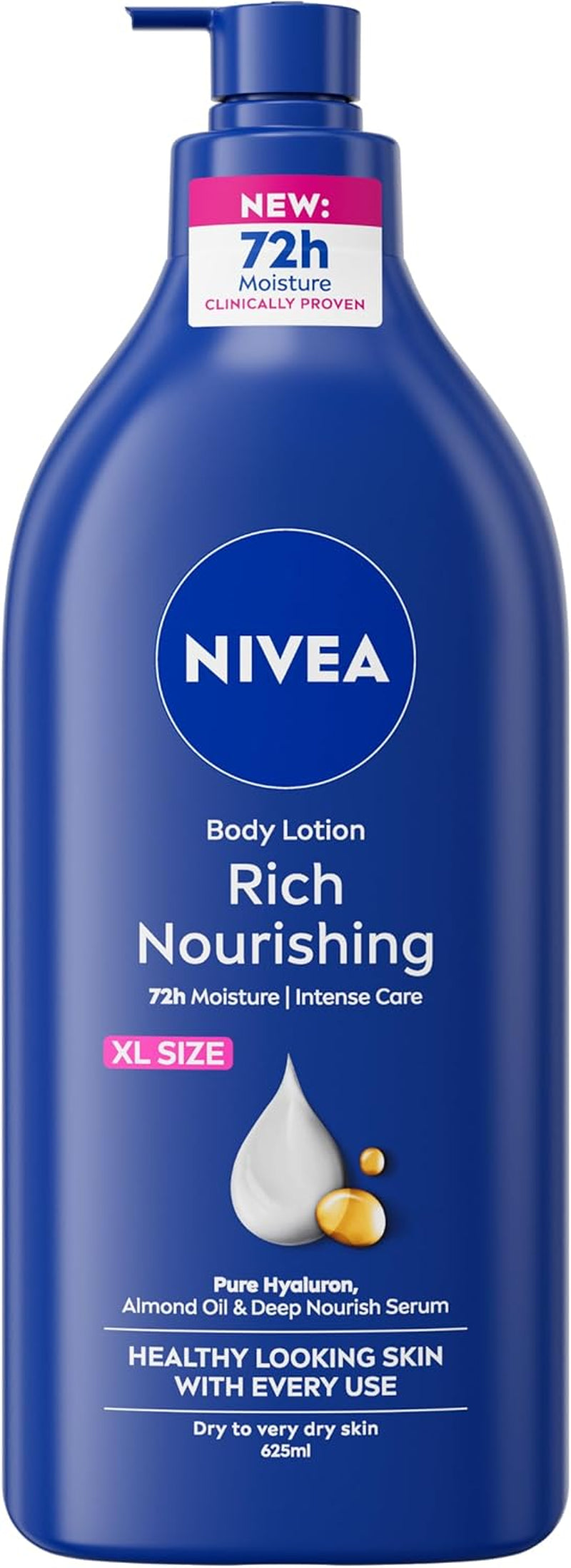 Rich Nourishing Body Lotion (625Ml), Rich 72H Hydration Moisturiser for Dry Skin Made with Deep Moisture Serum and Almond Oil, Extra Large  Body Lotion