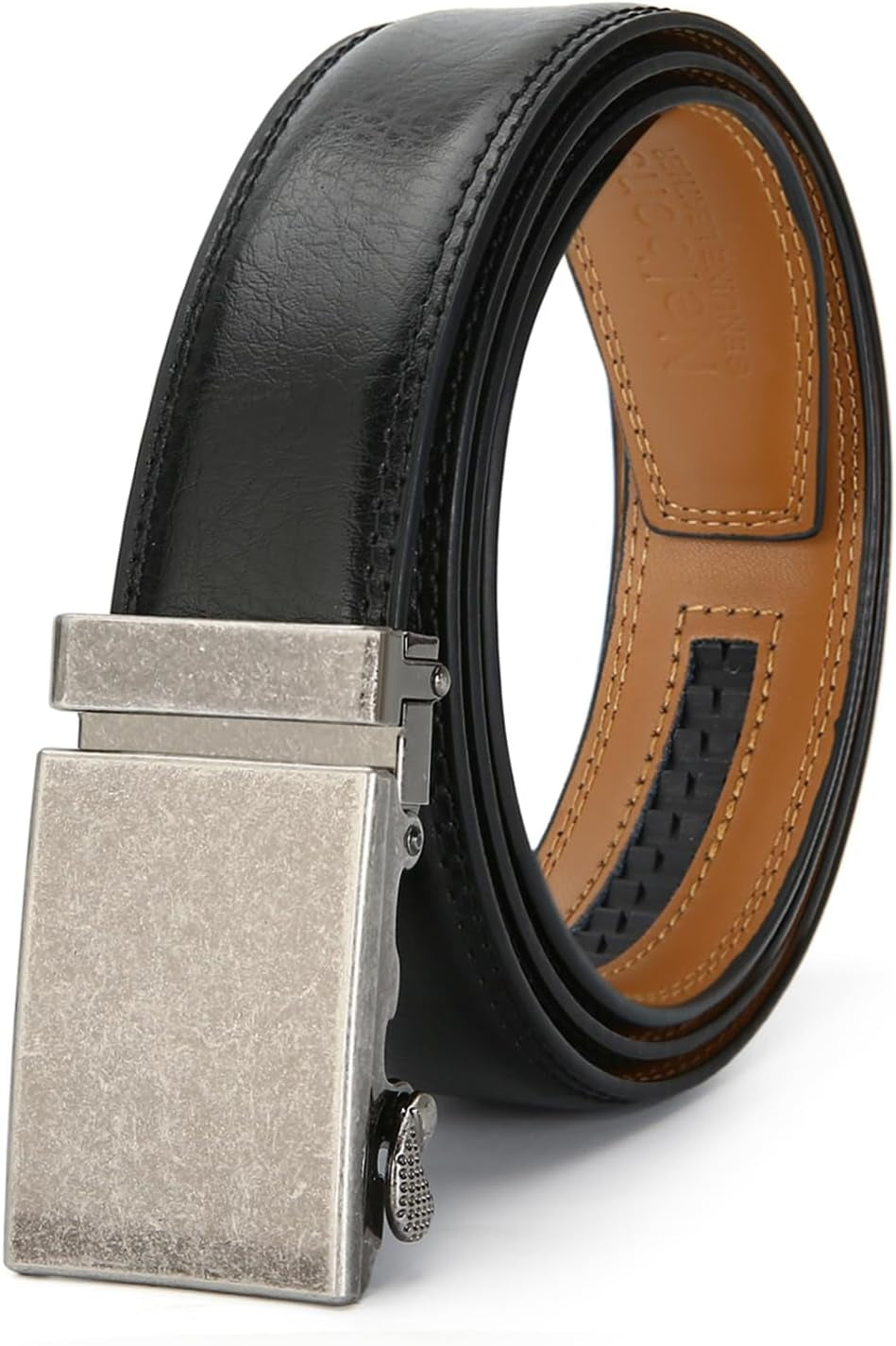 Men'S Belt, Slide Ratchet Belt for Men with Leather 1 3/8" Width 3.5Cm,Trim to Fit