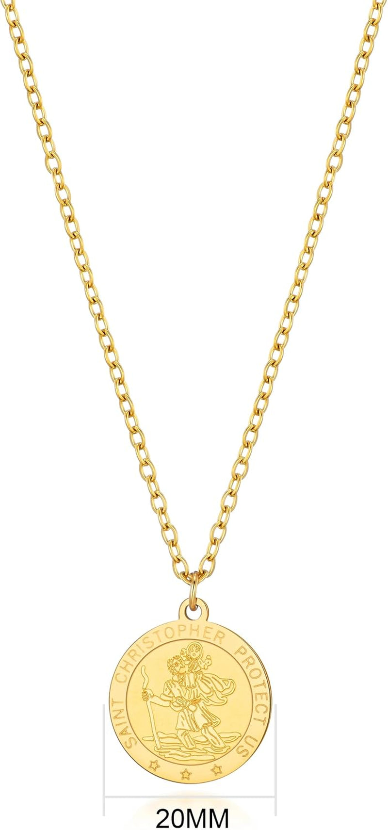 Men'S 18K Gold Plated Stainless Steel St Christopher Necklace