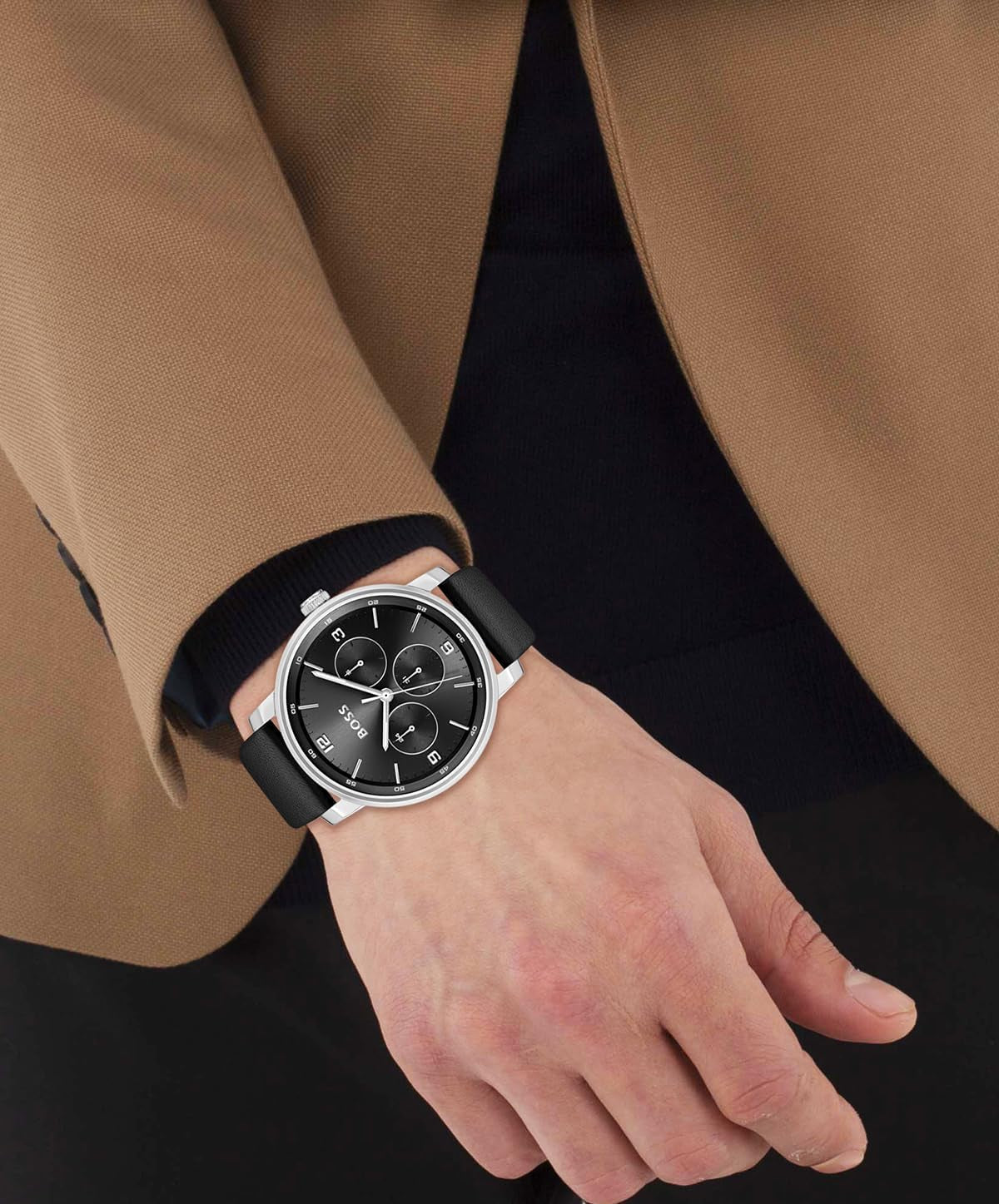 BOSS Analogue Multifunction Quartz Watch for Men CONTENDER Collection with Black or Brown Leather Strap