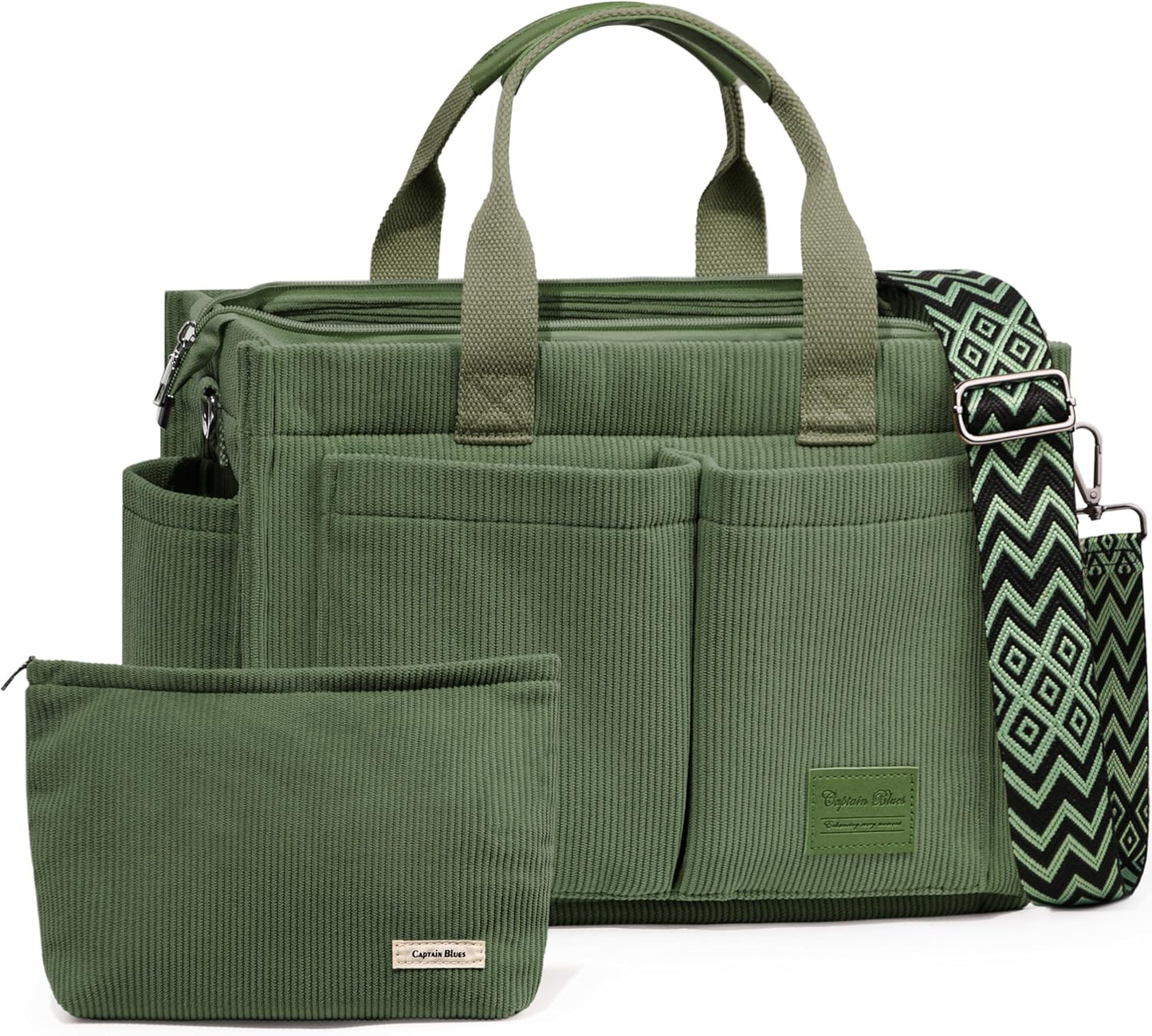 Corduroy Tote Bags for Women with Zipper, Large Capacity Work Bags Shoulder for School, Travel, College, Teacher with Adjustable Strap & Pockets