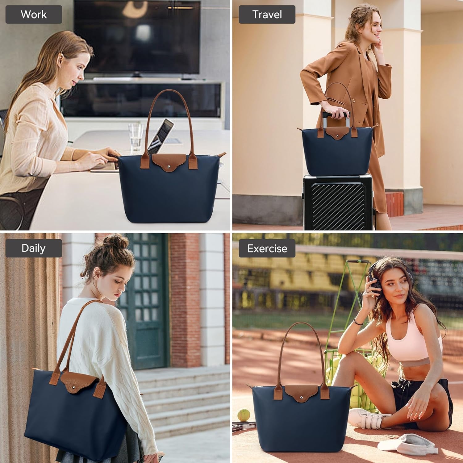 KALIDI Large Handbags for Women Foldable Tote Bag with Zip Waterproof Nylon Women'S Totes Top-Handle Bags for Work,School,Travel,Leisure,Shopping