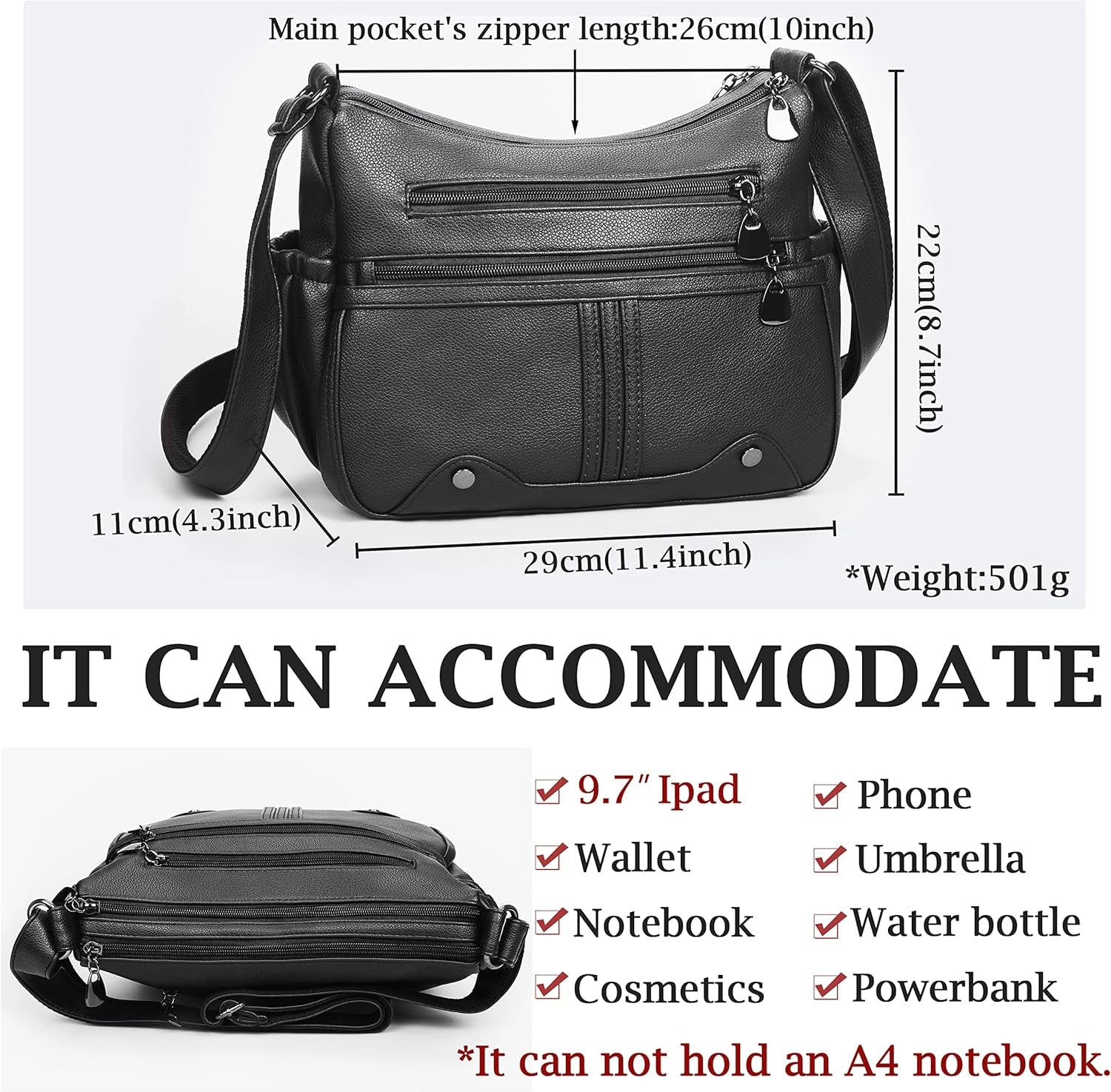 Ladies Handbags Medium Shoulder Bag for Women Crossbody Bags for Women Multi Pockets Handbag PU Leather Soft Shoulder Bag
