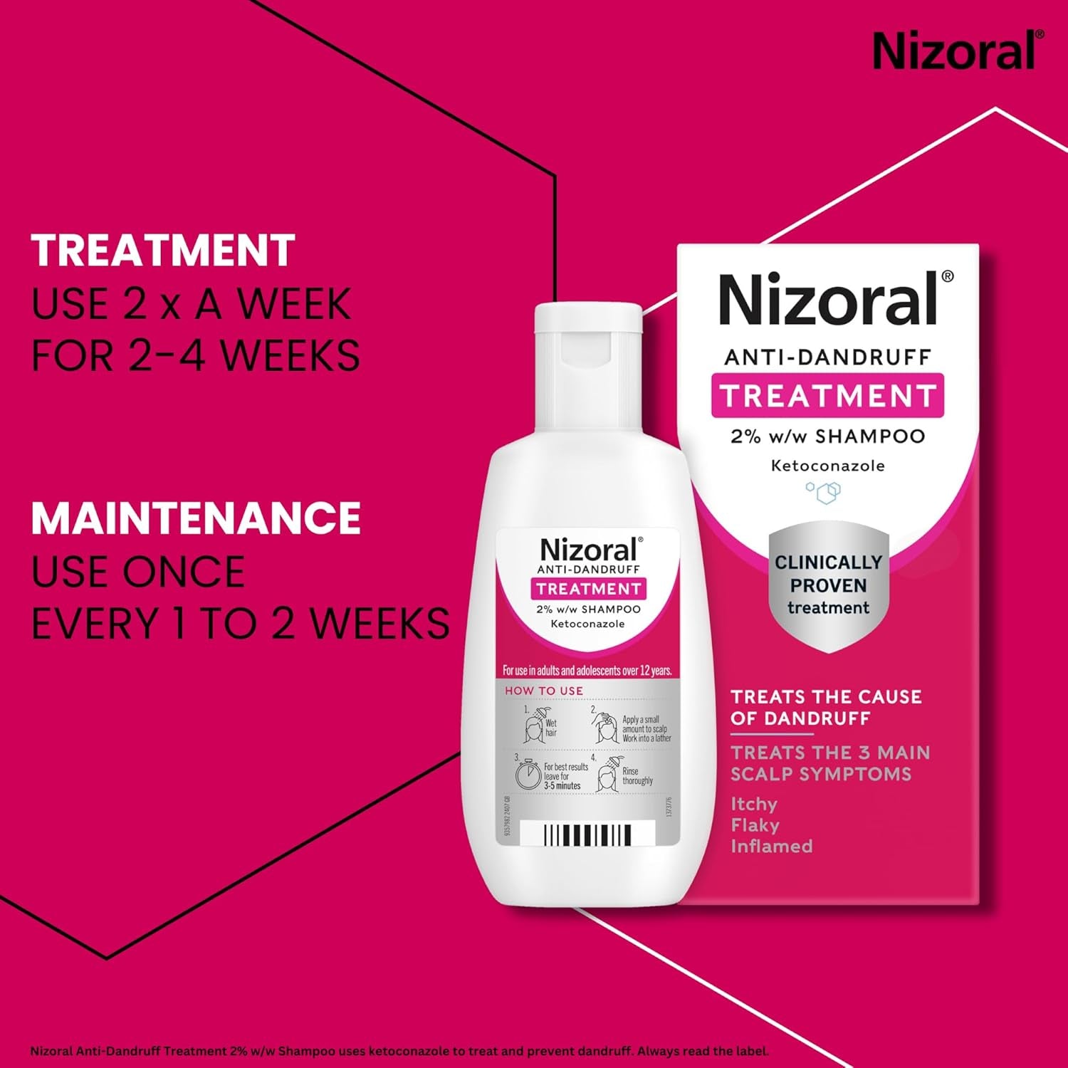 Anti-Dandruff Treatment Shampoo, Treats and Prevents Dandruff, Clinically Proven to Control Itchy & Flaky Scalps, Contains Ketoconazole, 1 X 100Ml