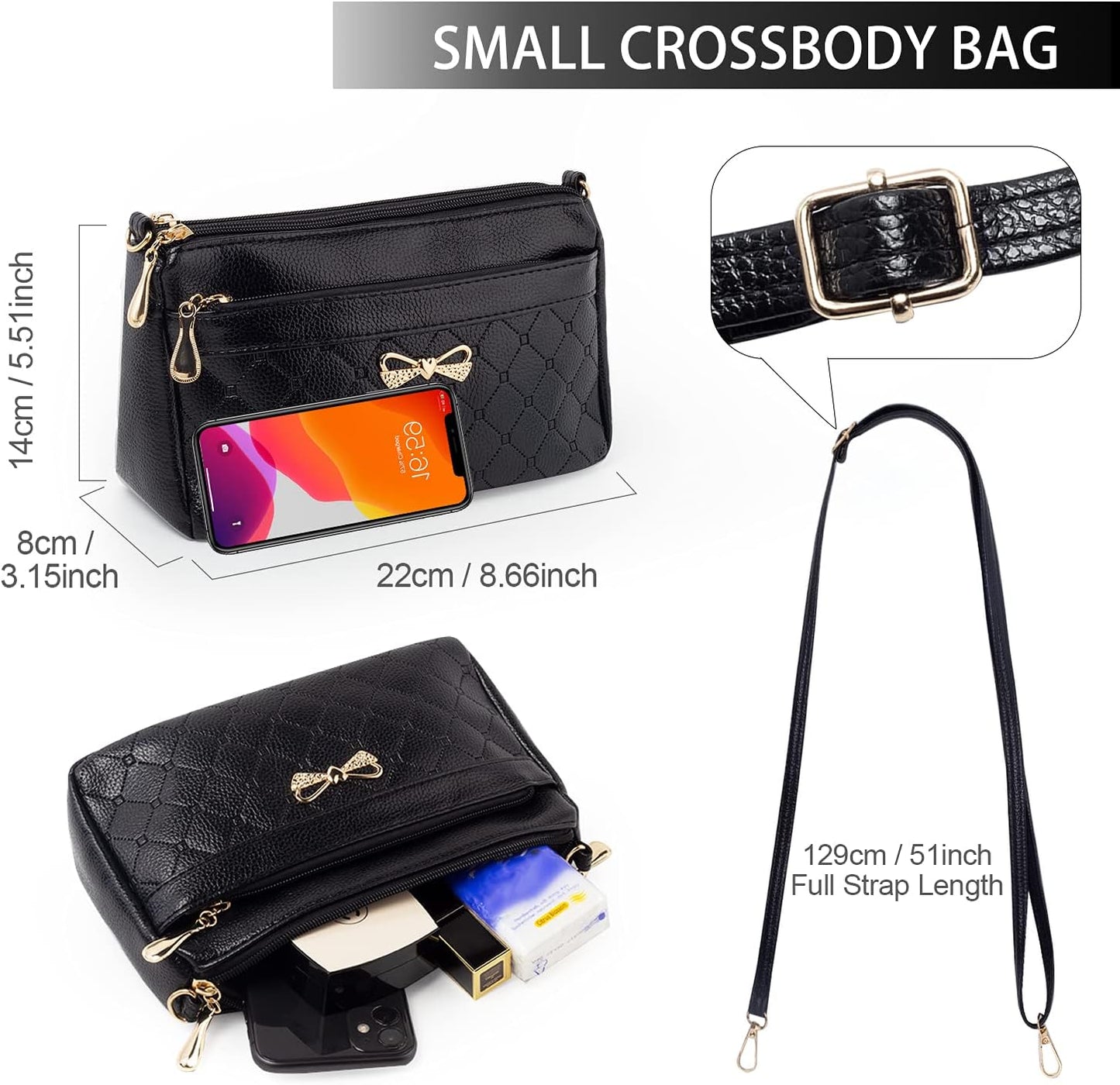 Women Handbags Shoulder Bags Small Square Soft PU Leather Cross Body Ladies Bags Elegant Butterfly Decoration