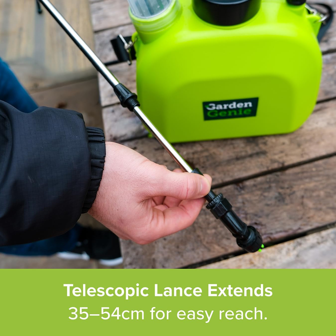 Garden Genie Rechargeable Electric Sprayer in Moss Green - 5L Cordless Sprayer 1.6 Bar Pressure - Telescopic Lance & 3 Nozzles - Weed Killer, Fertiliser & Plant Watering System - Easy Use