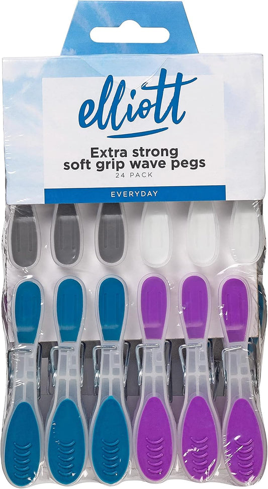 s Extra Strong, Soft Grip and Non-Slip Wave Design Clothes Pegs, 24 Pack in Assorted Colours, BPA Free Laundry Pegs Ideal for Everyday Use for Indoor or Outdoor Use
