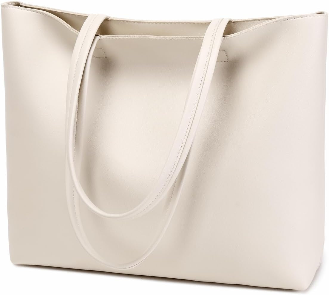 Ladies Tote Bags Simple PU Leather Handbags Work School Shopping Bags for Women with Zip and Inner Pocket