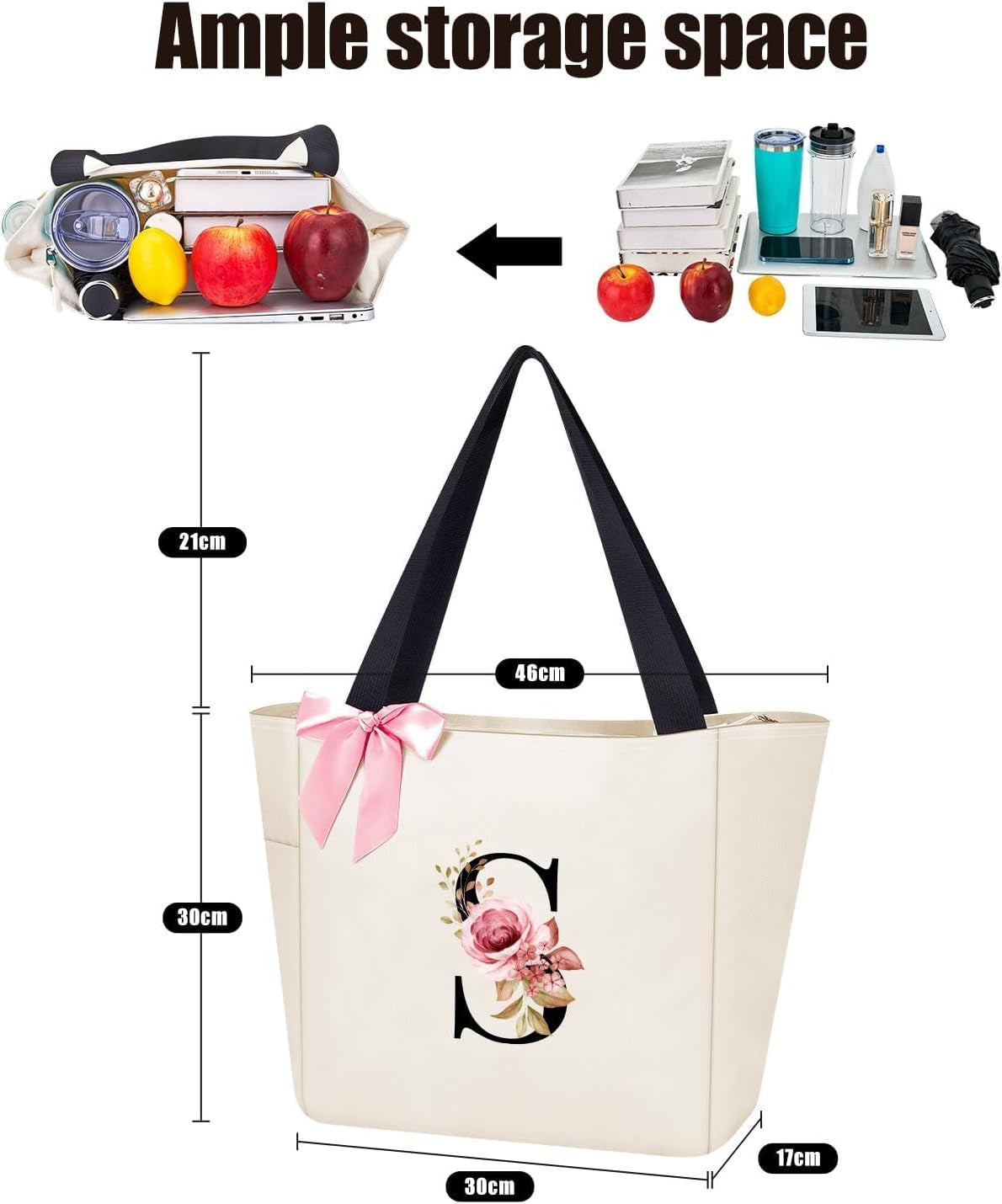 A-Z Initial Personalized Tote Bag,Waterproof Gifts for Women, Bridesmaids,Mom,Teachers,Friends