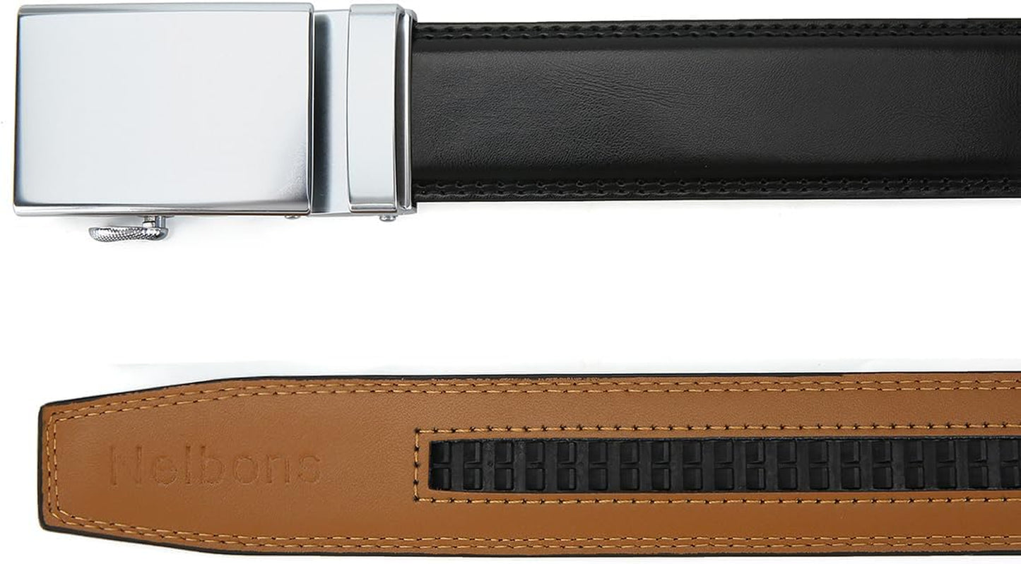 Men'S Belt, Slide Ratchet Belt for Men with Leather 1 3/8" Width 3.5Cm,Trim to Fit