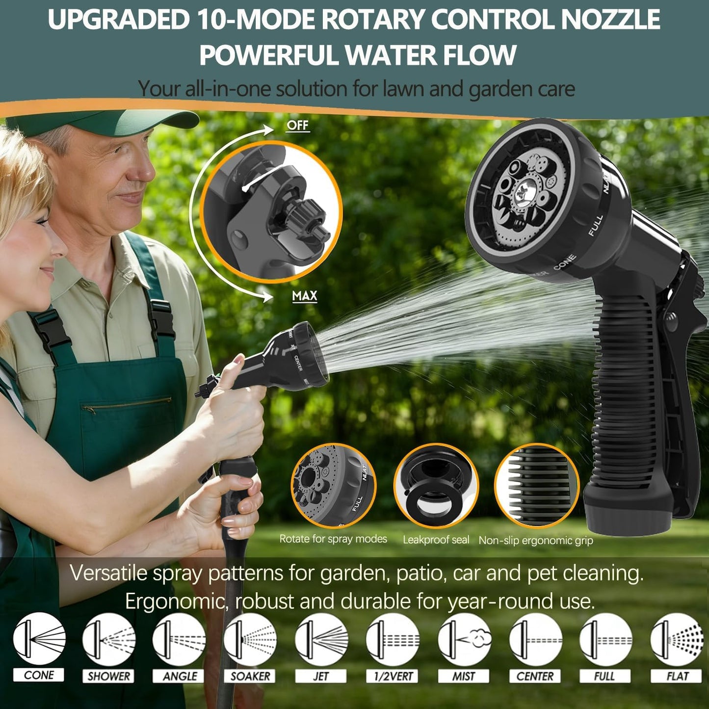 Expandable Garden Hose 50Ft Hose Pipe Expandable with 3/4", 1/2" Fittings, Anti-Leakage - Flexible Expanding Hose with 10 Function Spray Gun