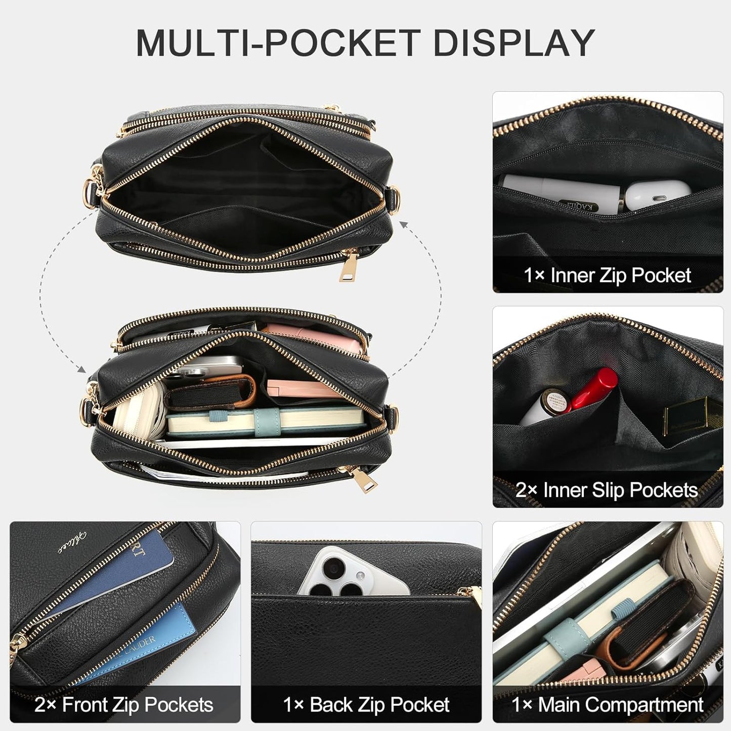 Women'S Cross Body Bags, Crossbody Bags for Women with Anti-Theft Function 4 Zip Compartments Women Shoulder Handbags with Adjustable Wide Strap