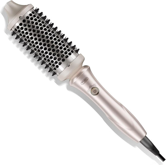 STYLUX Thermal Brush - Heated round Curling Brush, Blowout Volumizer with Flexi-Fit Tech for Hair Styling, Curling Styler Tool, Hair Straightener and Curler 2 in 1, Dual Voltage, Gold, 1.7 Inch