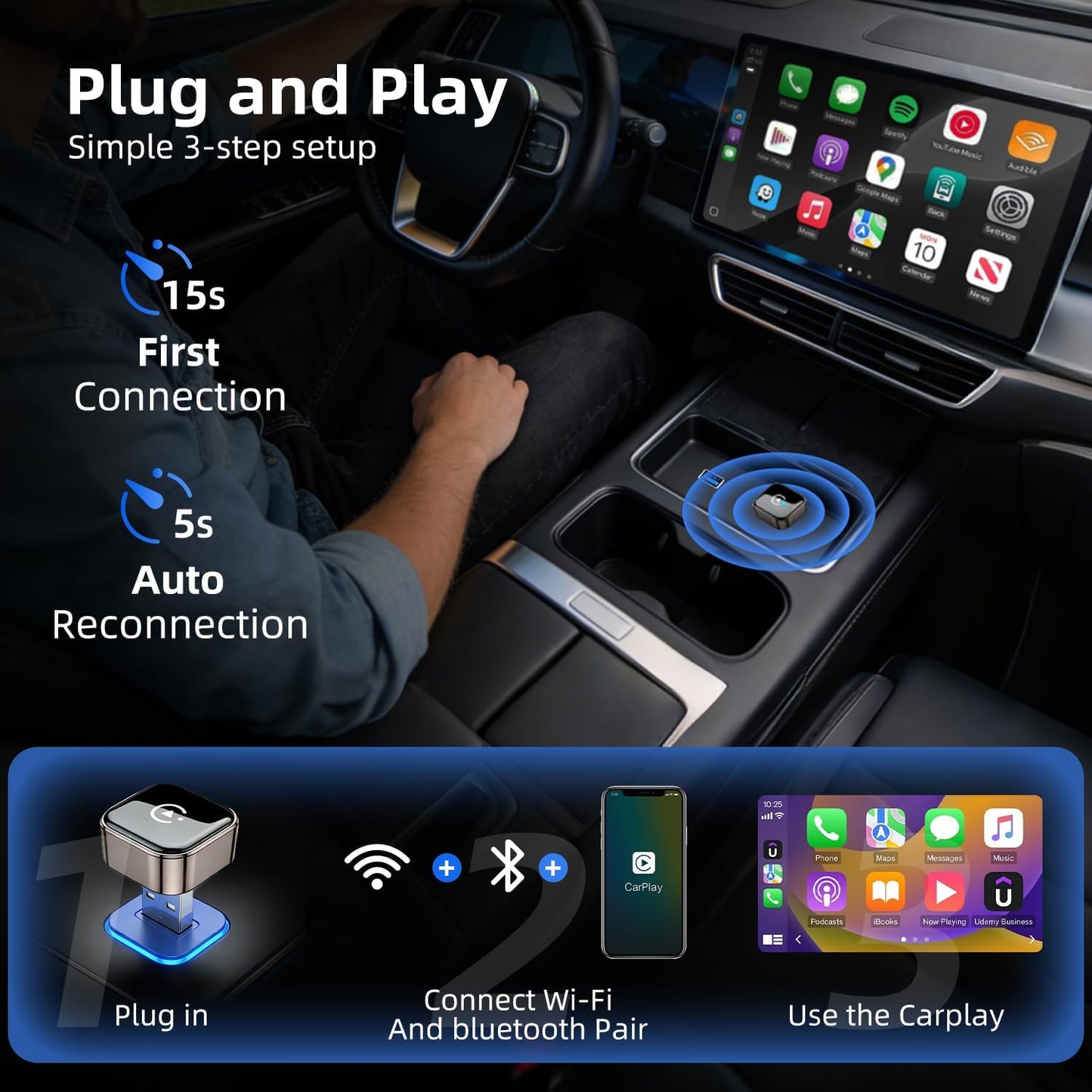 2026 Upgraded Wireless Carplay Adapter UK , Convert Wired to Wireless Carplay&Android Auto,Compatible with Iphone Ios 10+ & Android 11+, Mini USB Design,Auto Connect Fast and Stable,Plug and Play