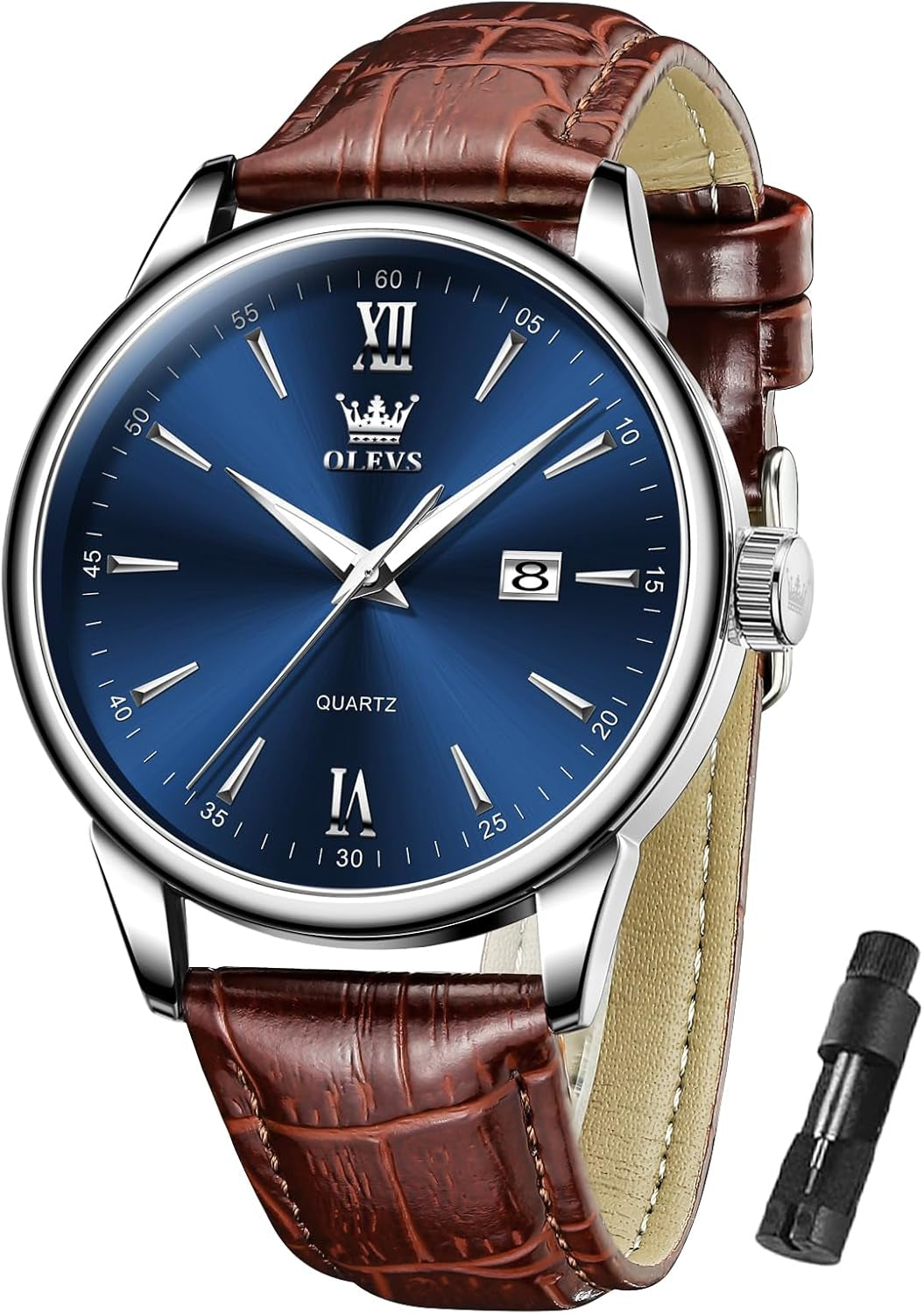 Men'S Waterproof Watch Leather Strap Quartz Classic Wristwatch Simple Dial with Date Luminous Watches for Men