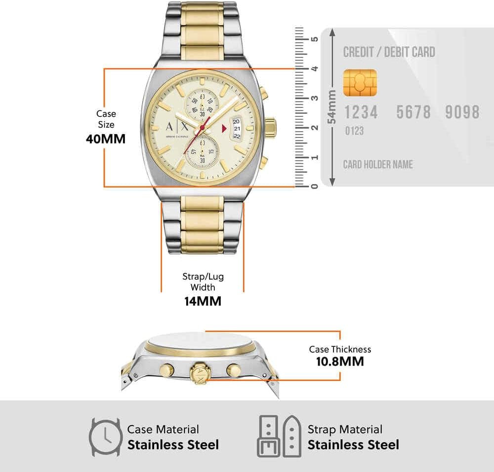 Armani Exchange Watch for Men, Quartz Chronograph Movement and 40 Mm Case Size with Stainless Steel Strap