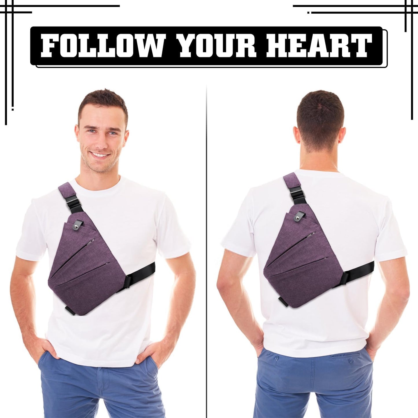 Anti Theft Crossbody Bag for Women Personal Flex Travel Bag Anti-Theft Cross Body Bag Sling Chest Bag for Men （Black）