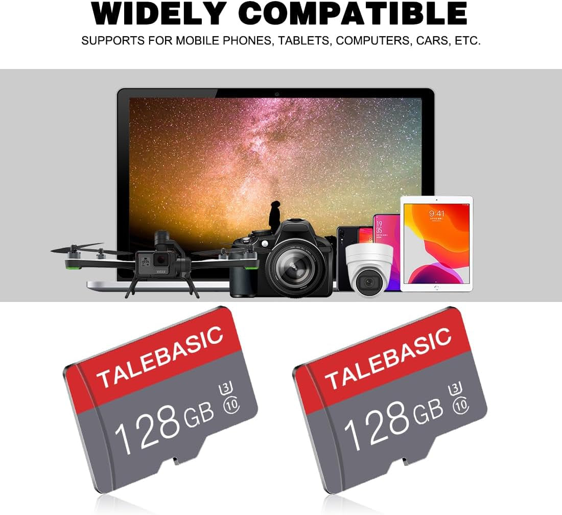 128GB Micro Memory Card Class 10 Memory Card with Adapter Fast Speed TF Card for Tablet/Mobile Phone/Camera/Car Audio/Game Console(2 Pcs 128GB)