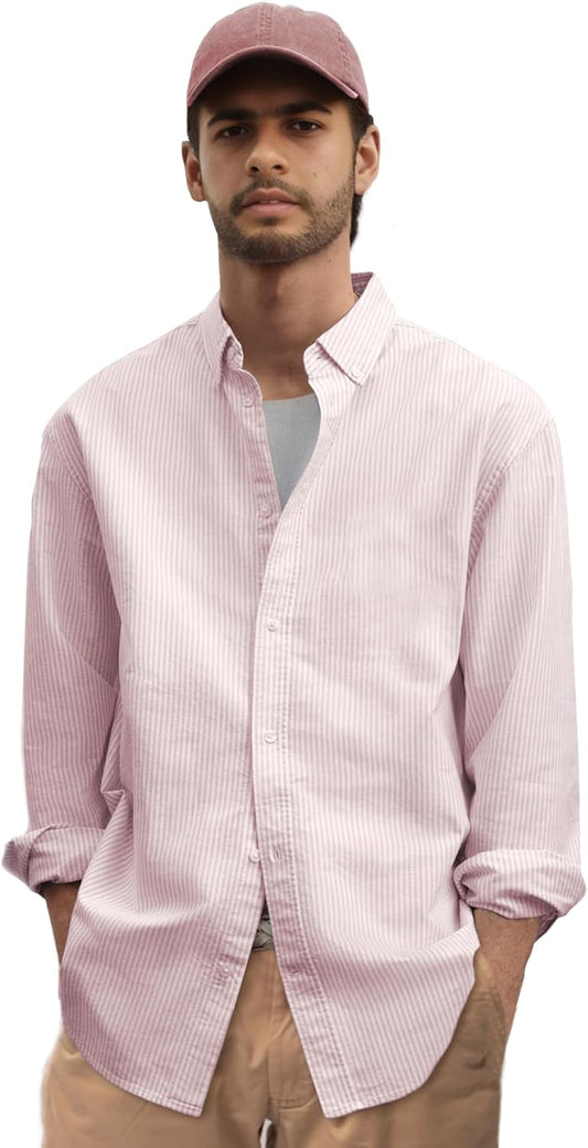 Regular Fit Long Sleeve Button down Collar Oxford Shirt for Men
