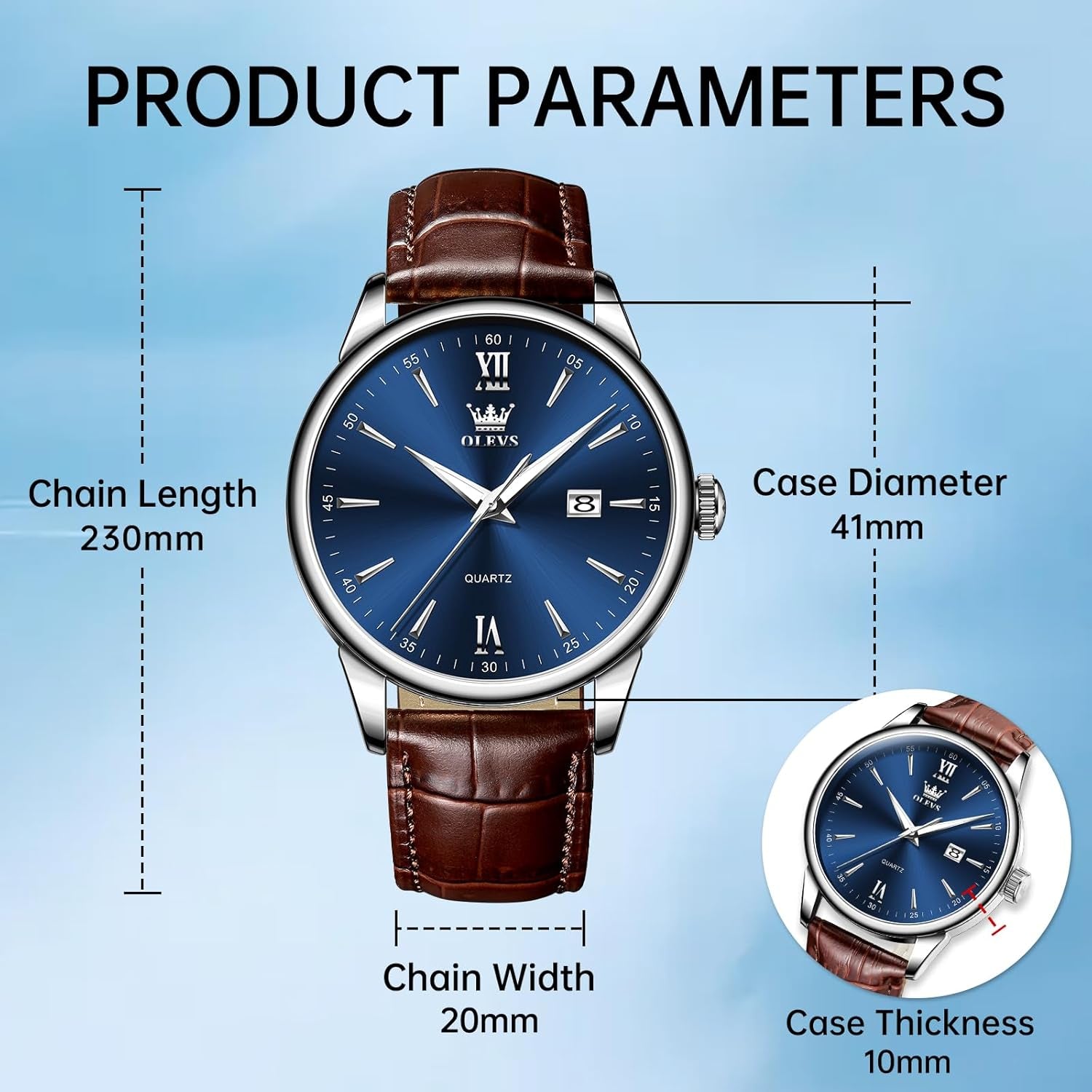 Men'S Waterproof Watch Leather Strap Quartz Classic Wristwatch Simple Dial with Date Luminous Watches for Men