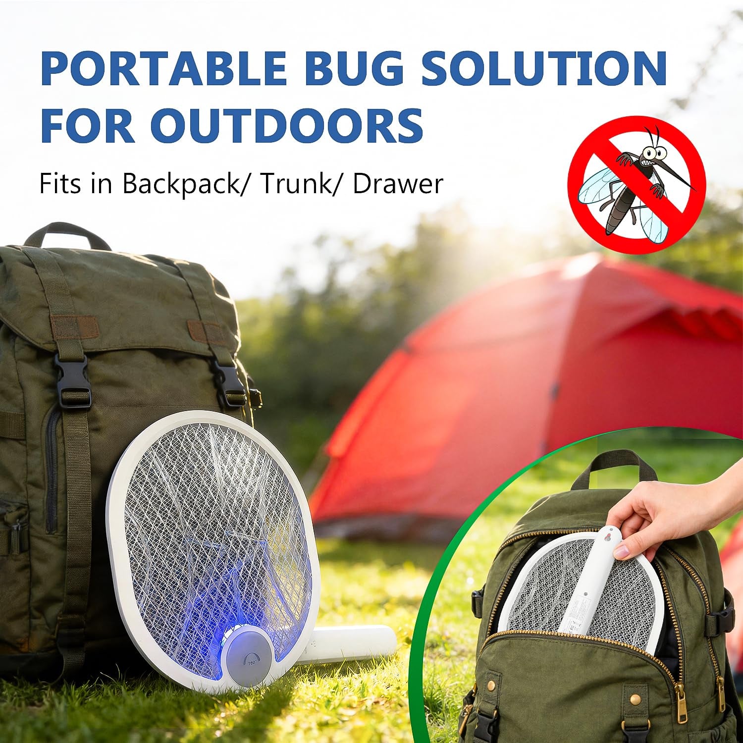 Electric Fly Swatter,4000V Electric Mosquito Swatter with 180-Degree Rotatable Head,Rechargeable 1500Mah Battery Fly Zapper, Portable Insect Killer for Home, Camping & Outdoor, Fly Zapper （White）