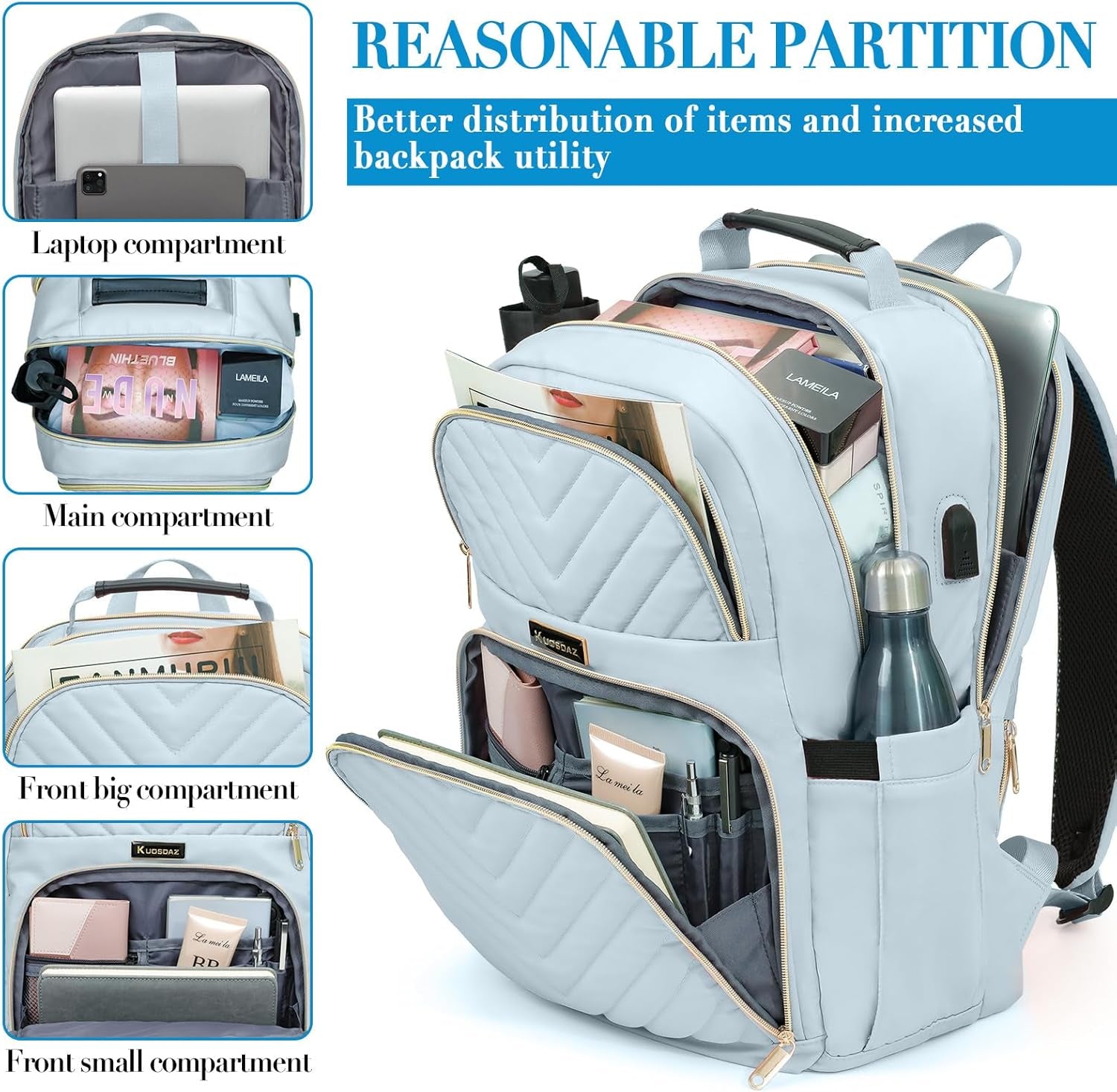 Backpack for Women, School Backpacks for Teen Girls, Stylish Cute Laptop Backpack, Teacher Student College Bookbags, Light Blue