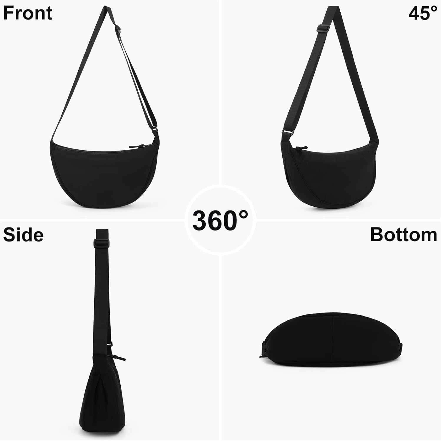 Women'S Nylon Crescent Bag - Hobos Crossbody Shoulder Bag with Adjustable Strap - Solid Color Chest Fanny Pack