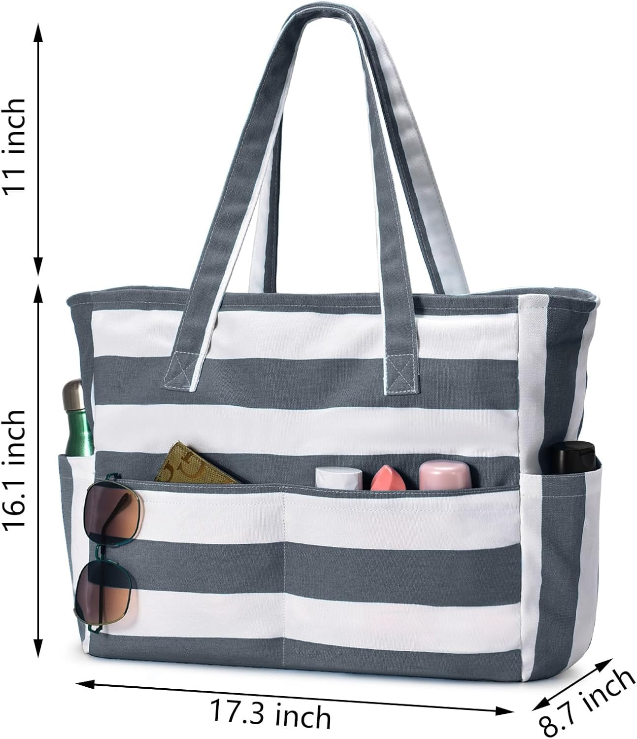 Large Beach Bag with 8 Pockets, Waterproof Beach Bags for Women, Sandproof Summer Beach Tote Bag Holiday Essentials Shopping Bag Travel Bag Handbags for Pool Gym