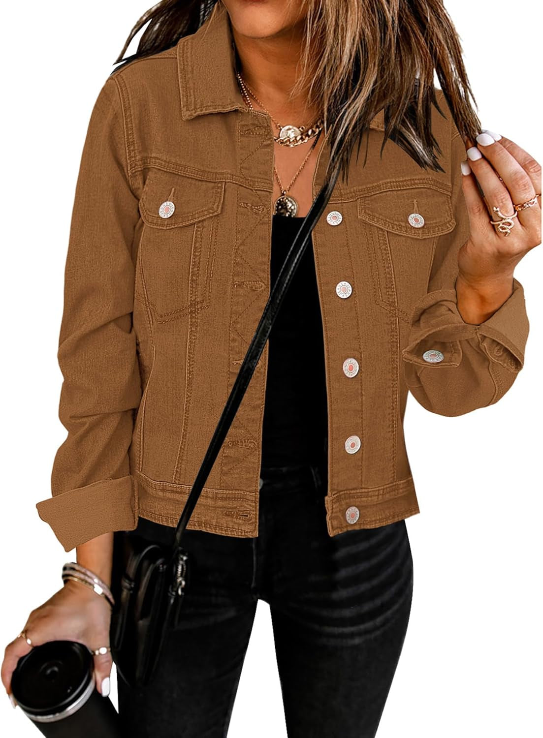 Women'S Denim Jackets Button down Stretch Boyfriend Jean Jacket