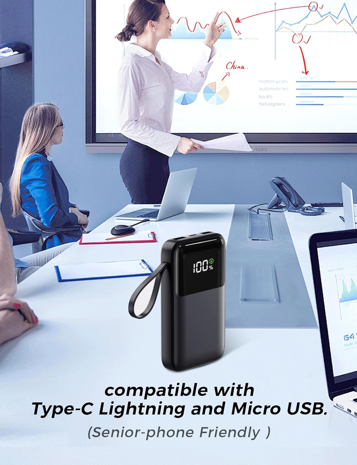 Power Bank Fast Charging, 10000Mah Portable Charger, 22.5W Phone Battery Pack with LCD Display, Built-In 4 Cables & 6-Device, PD 3.0 QC 3.0, USB-C In/Out, Compatible with Iphone 17/16/15/14/13/12