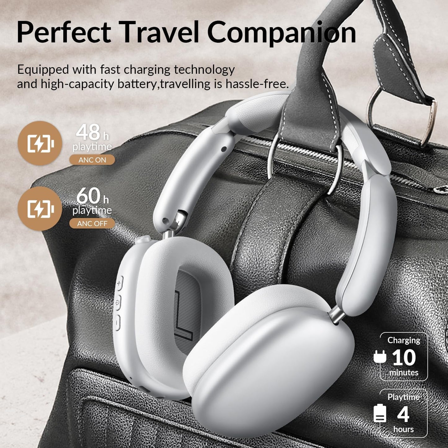 Y02 Active Noise Cancelling Headphones, Wireless Over-Ear Bluetooth 5.4 Headphones, Multiple Modes, 60H Playtime, Hi-Res Audio, Big Bass, Foldable Lightweight for Travel Home Office, Silver