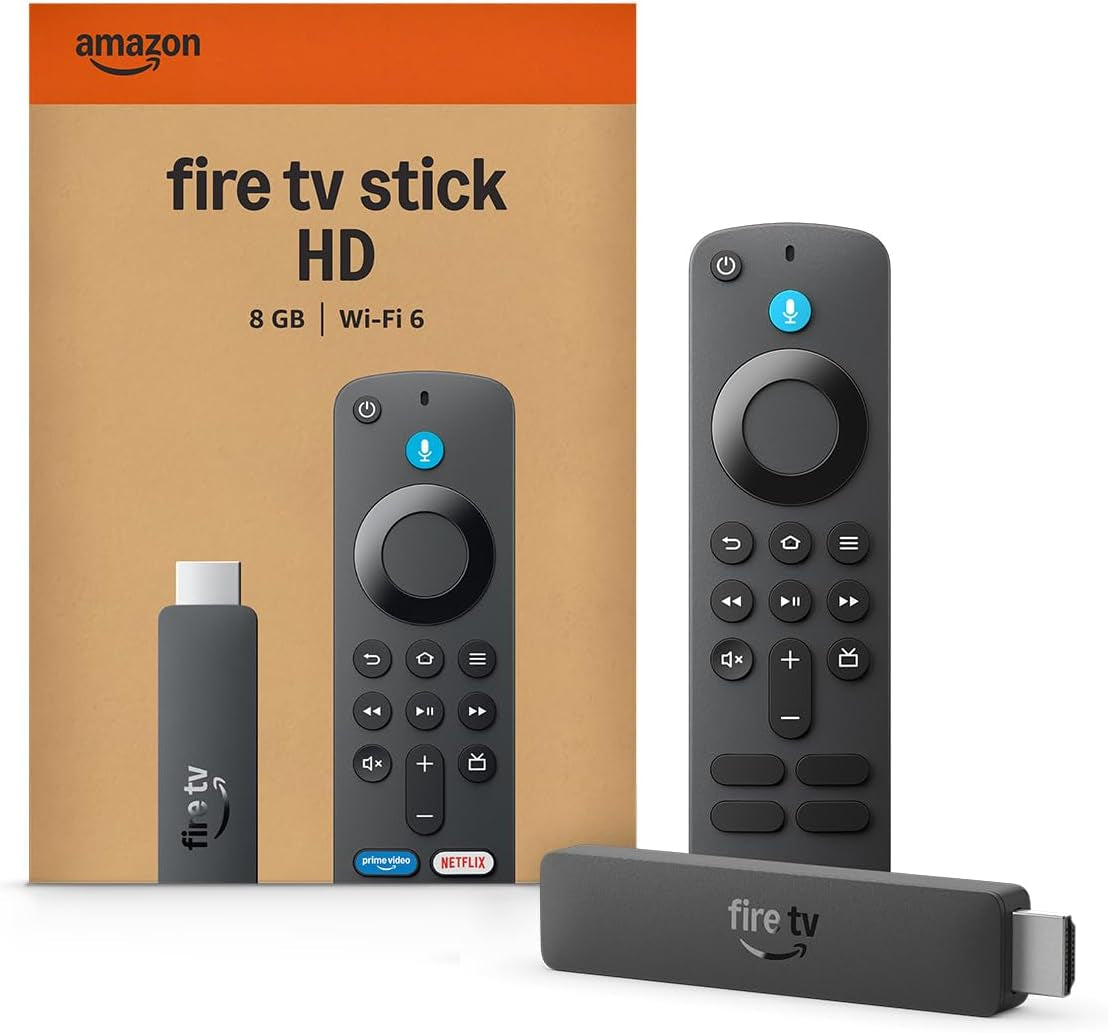 Fire TV Stick HD (Newest Gen), Free & Live TV, Alexa Voice Remote, Powered by the TV, Effortless Setup, Find TV Programmes Faster with Alexa+