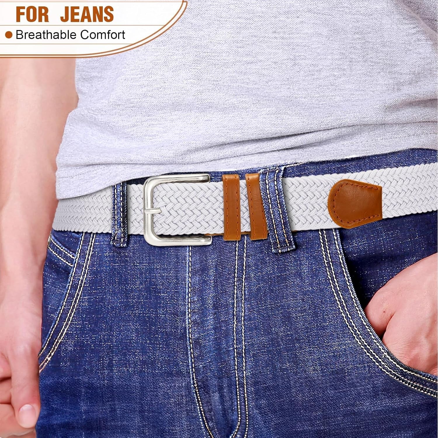 Mens Belt Elastic Belts for Men Stretch Braided Fabric Belts Casual Black Woven Golf Belt for Jeans
