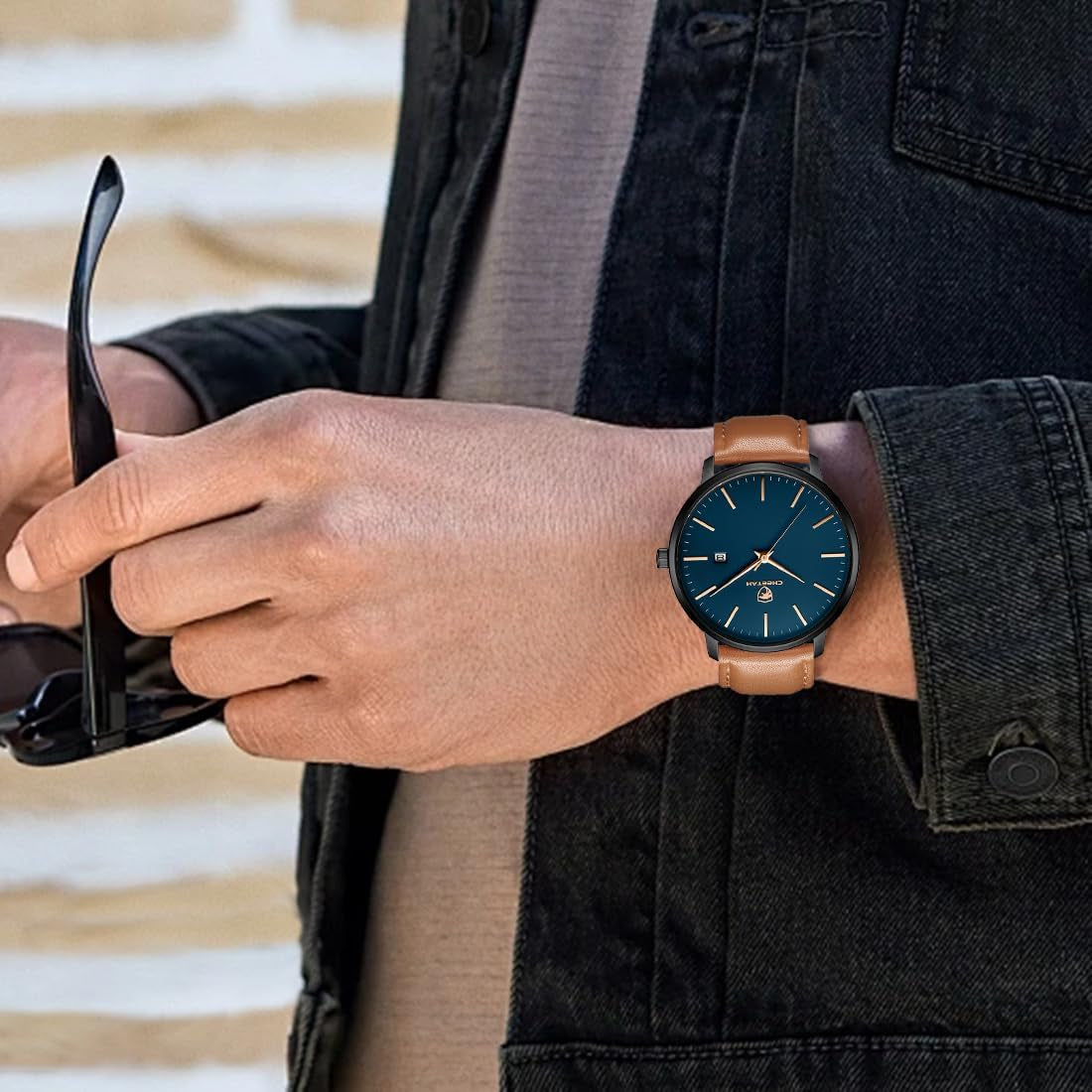 Minimalist Mens Watches, Analog Quartz Waterproof Fashion Watch for Men with Leather Strap, Auto Date Sports Man Wrist Watch