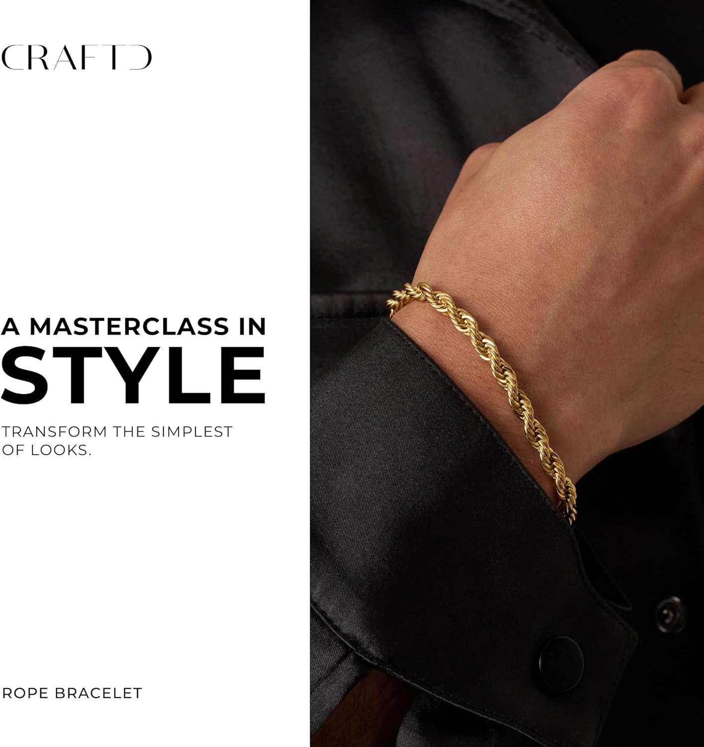 - Rope Link Bracelet - Waterproof, Heat & Sweat Resistant - Gifts for Men - Men'S Jewellery - Width 5MM