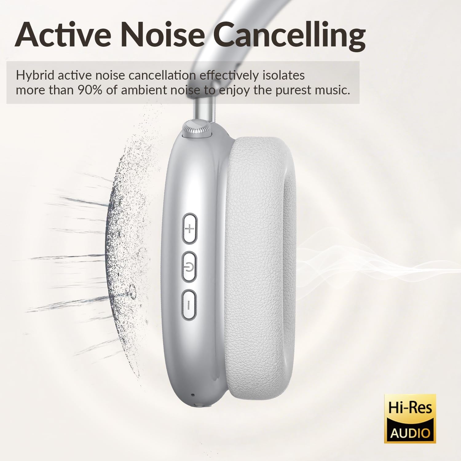 Y02 Active Noise Cancelling Headphones, Wireless Over-Ear Bluetooth 5.4 Headphones, Multiple Modes, 60H Playtime, Hi-Res Audio, Big Bass, Foldable Lightweight for Travel Home Office, Silver