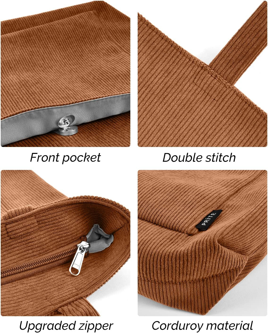 Corduroy Tote Bag for Women Large Shoulder Bag with Zipper and Pockets for College School Work Travel Shopping (Brown 2)