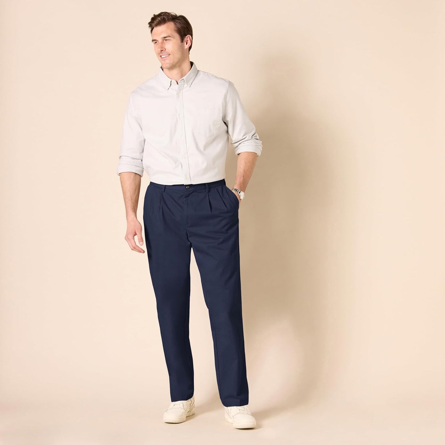 Men'S Classic-Fit Wrinkle-Resistant Pleated Chino Trousers (Available in Big & Tall)