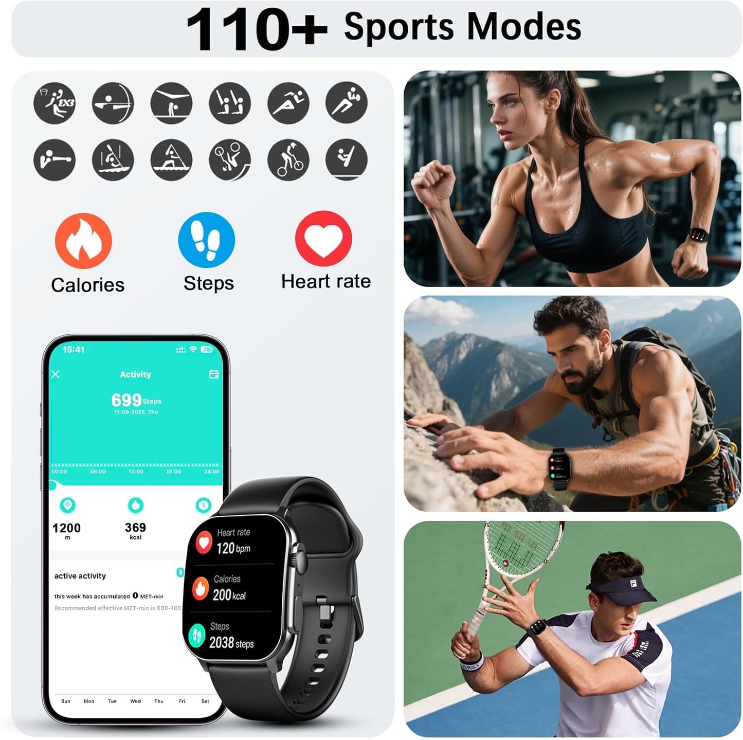 Smart Watch for Men Women Answer/Make Call, 2.01" AMOLED Curved Screen Fitness Watch with 110+ Sport Modes, 2026 Smartwatch with Heart Rate/Sleep/Stress Monitor, IP68 Activity Tracker for Android Ios
