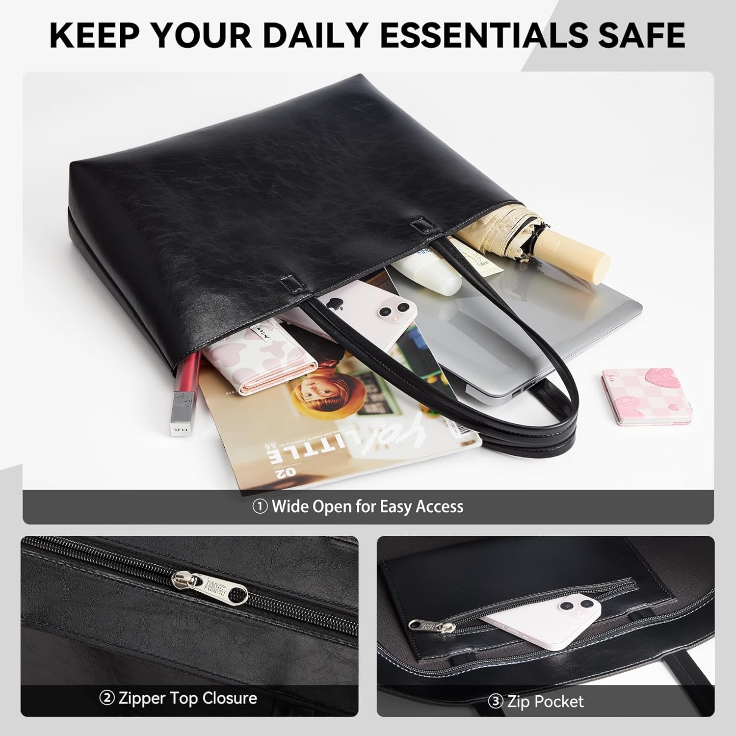 Tote Bag Handbags for Women Large Shoulder Bag with Zipper Waterproof PU Women'S Totes Ladies Bag for Work School Travel Daily Use