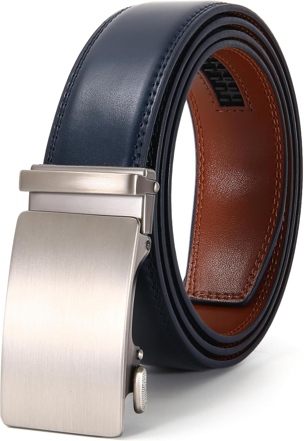 Men'S Belt, Leather Ratchet Belt for Men with Slide Buckle,Trim to Fit Width 3.5Cm 1 3/8 Inch