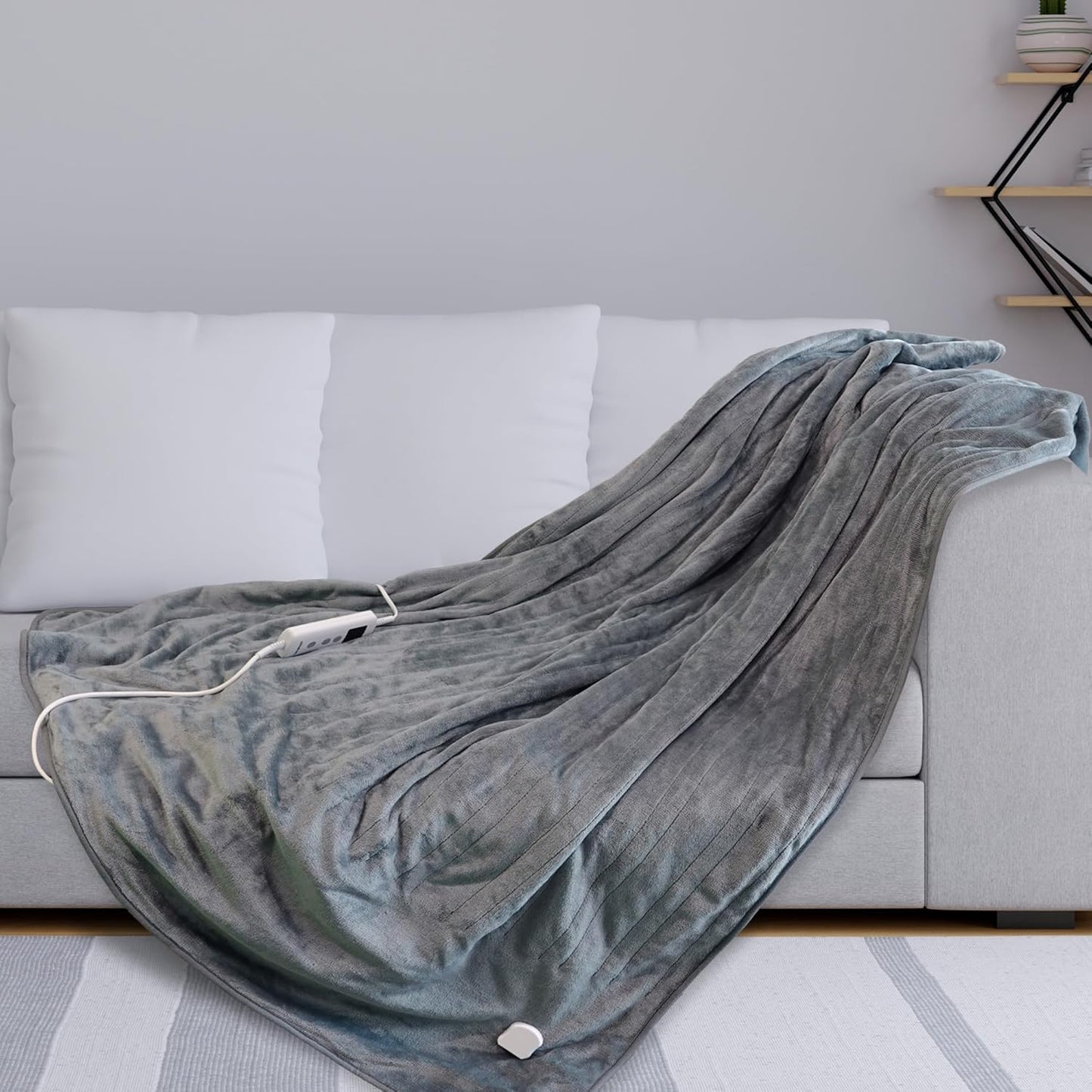 Grey Soft Heated Warm Throw over Blanket with Timer and 10 Heat Settings 120X160Cm