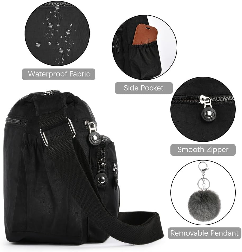 Women'S Multi-Pocket Casual Crossbody Bag, Multifunctional Travel Bag with Adjustable Shoulder Strap, Nylon Lightweight and Waterproof, for Shopping, Hiking, Everyday Use