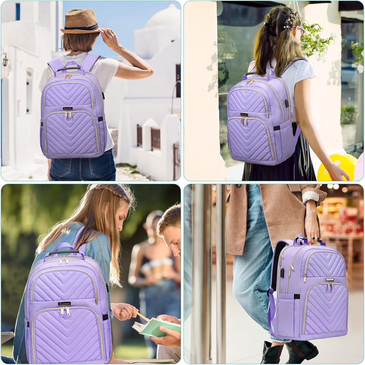 Laptop Backpack for Women, School Backpack for Teens, 15.6 Inch Large Fashion College Bookbag for Girls with Charging Port, Women Work Travel Back Pack Purse Casual Daypacks, Purple