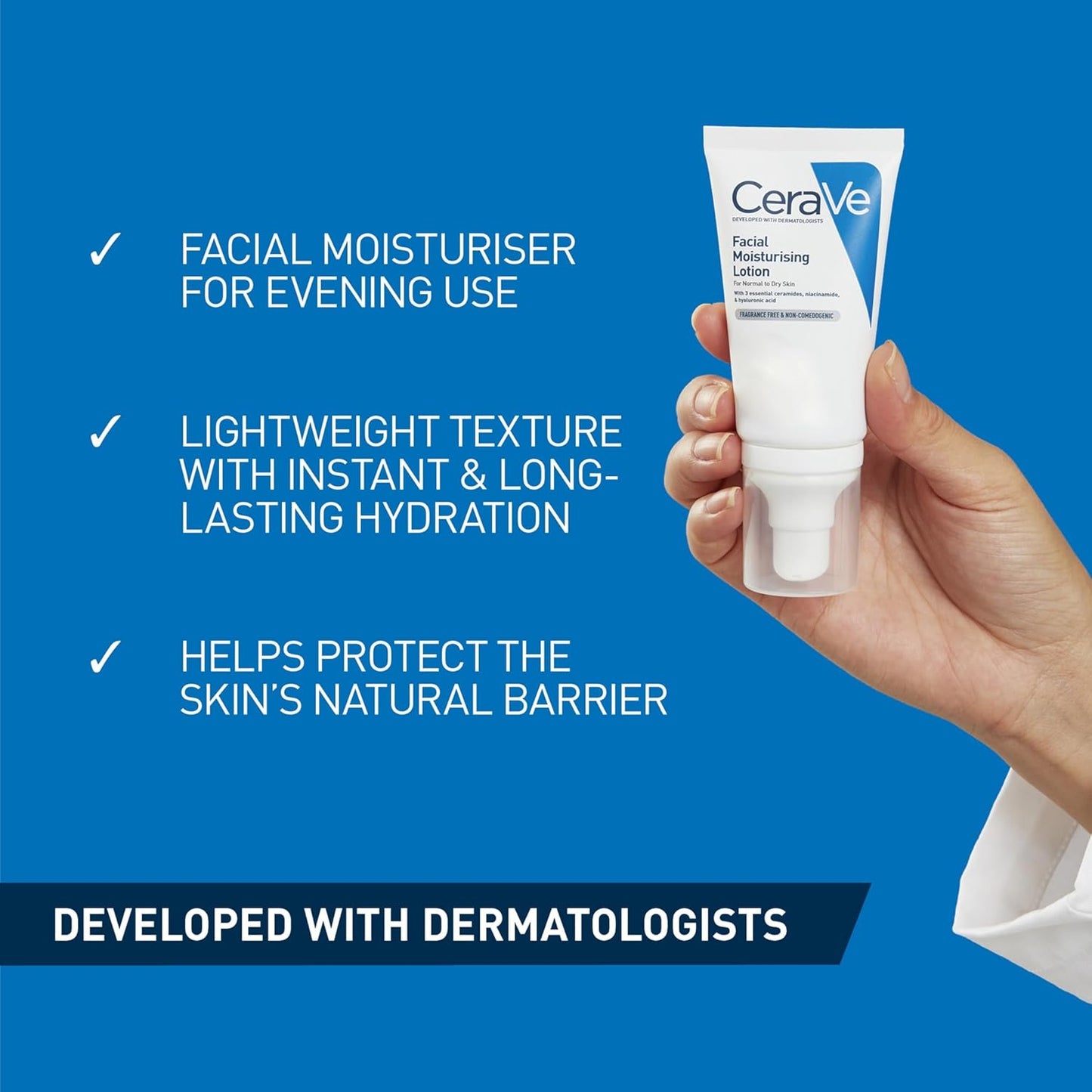 PM Facial Moisturising Lotion, Face Moisturiser for All Skin Types, Normal and Dry Skin, Contains Niacinamide, Long Lasting Hydration, Contains 3 Essential Ceramides, Moisturiser Face, 52Ml