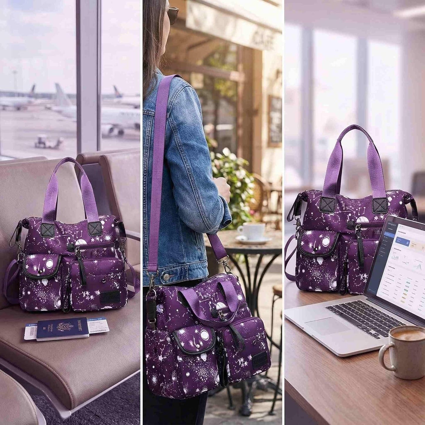 Tote Bag for Women,Large Capacity Top Handle Handbags with Multi Pockets & Zip,Lightweight Ladies Shoulder Bags,Waterproof Nylon Cross Body Messenger Bag for Work, Travel