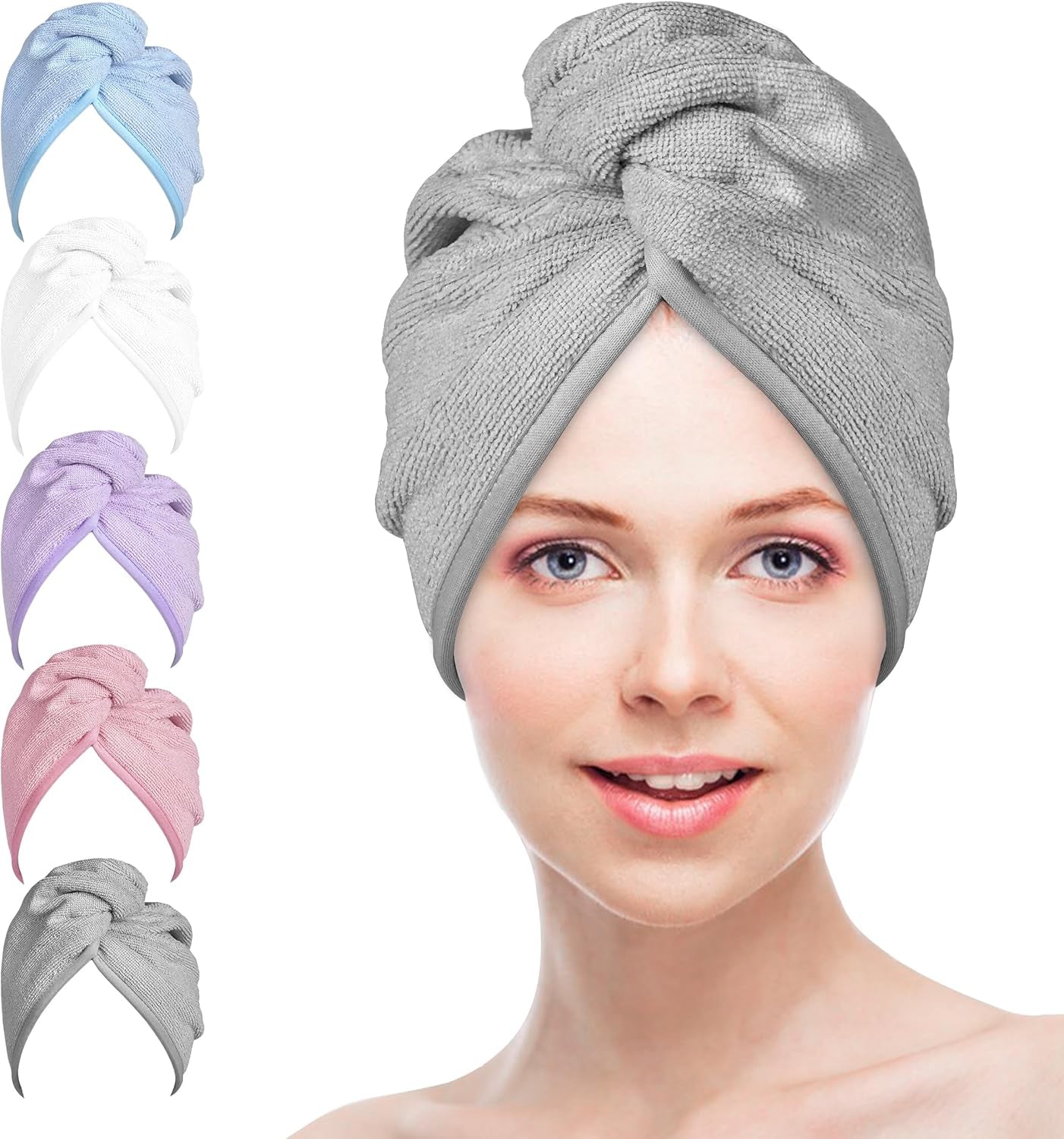 Microfiber Hair Towels Wrap Turban: 5 Packs Curly Hairs Quick Dry Towel Set for Women - Hair Drying Towel Dryer Shower Cap & Hair Accessories Care (5 Pcs Multicolor)