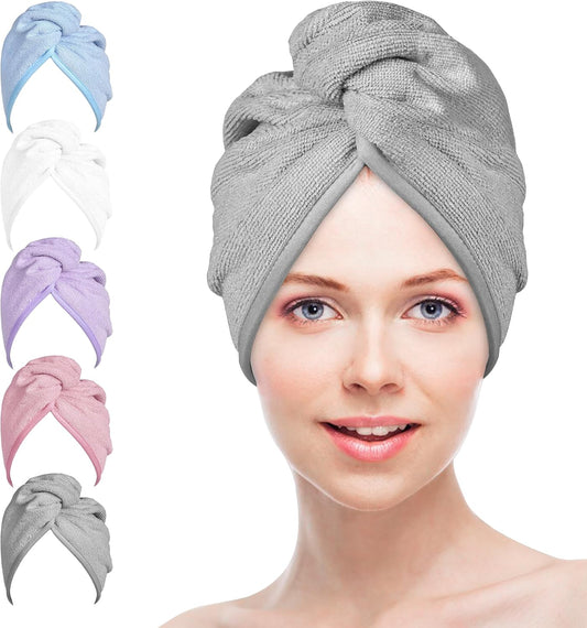 Microfiber Hair Towels Wrap Turban: 5 Packs Curly Hairs Quick Dry Towel Set for Women - Hair Drying Towel Dryer Shower Cap & Hair Accessories Care (5 Pcs Multicolor)