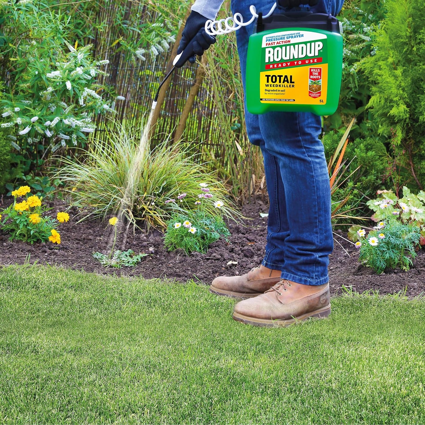 Fast Action Weedkiller Pump 'N Go Spray – 5L Ready-To-Use Glyphosate Formula – Kills Weeds & Roots with Visible Results in 1-2 Days – Refillable Pressure Sprayer with Extendable Lance